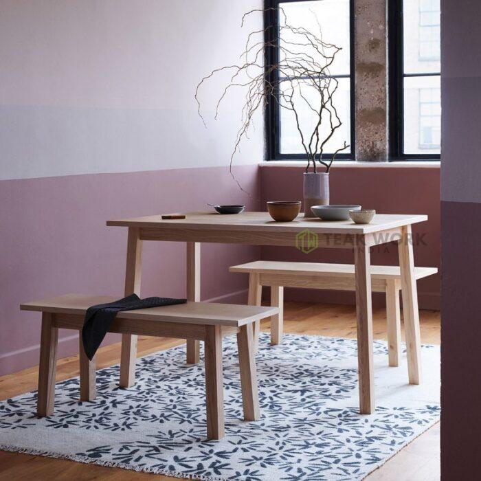 Buy Teak Wood Dining Set With 2 Benches Online | TeakLab 1