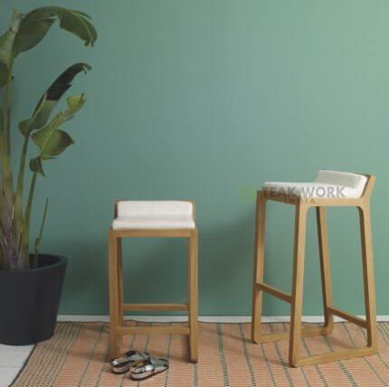 Buy Solid Teak Bar Stool With Leather Upholstered Seat Online | TeakLab