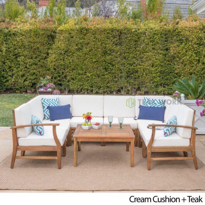 Buy Outdoor Teak Wood 9-piece Sectional Sofa Set Online | TeakLab 3