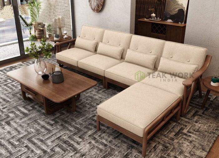 Buy Teak Wood Sectional Sofa Set (4 Seats+1 Ottoman) Online | TeakLab 5