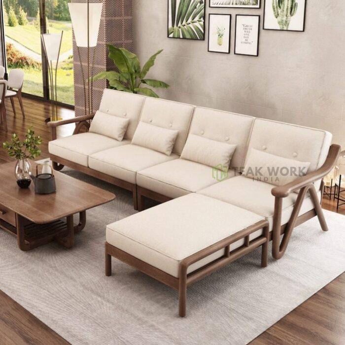 Buy Teak Wood Sectional Sofa Set (4 Seats+1 Ottoman) Online | TeakLab 7