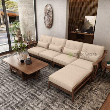 Buy Teak Wood Sectional Sofa Set (4 Seats+1 Ottoman) Online | TeakLab