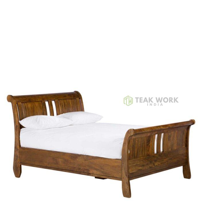 Buy Teak Wood Sleigh Bed Online | TeakLab 2