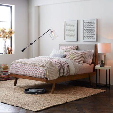 Buy Teak Wood Modern Bed Upholstered Headboard Online | TeakLab