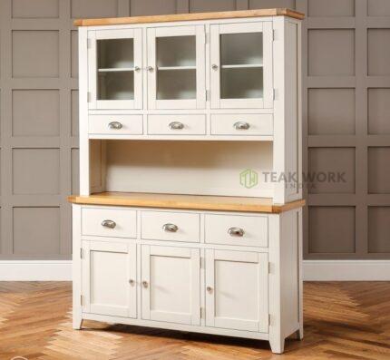 Buy TeakLab Grey Painted Large Glazed Crockery Unit Online | TeakLab 1