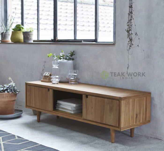 Buy Scandinavian Raw Natural Teak TV Stand Online | TeakLab 1