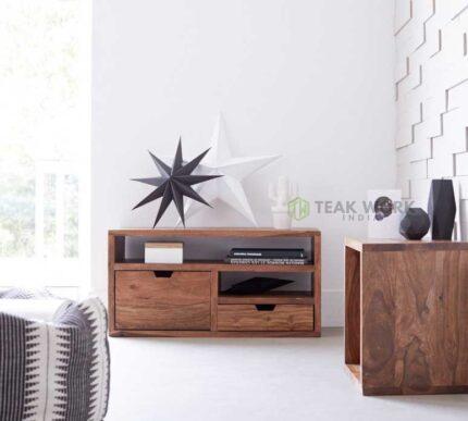 Buy Cube Design Small Teak TV Stand Online | TeakLab
