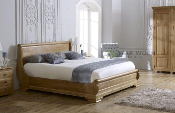 Buy Supreme Teak Wood Sleigh Bed Online | TeakLab 3