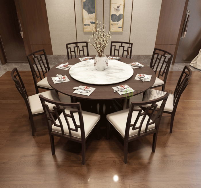Buy Teak Wood Round Dining Table Set Online | TeakLab 2