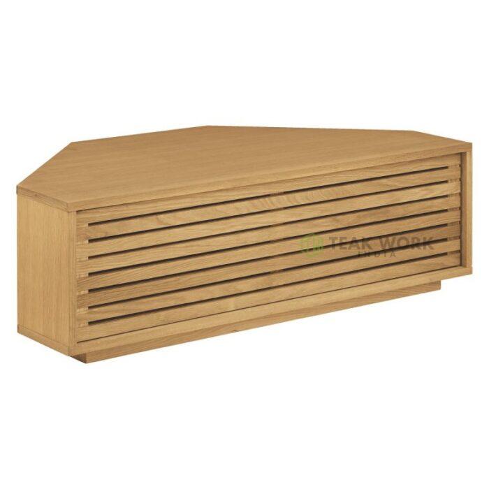 Buy Oiled Teak Corner TV Stand With Slatted Front Online | TeakLab 6