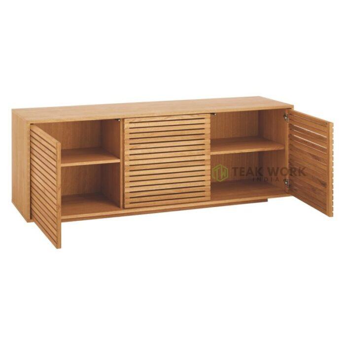 Buy Oiled Teak 3 Door Sideboard With Slatted Doors Online | TeakLab 3