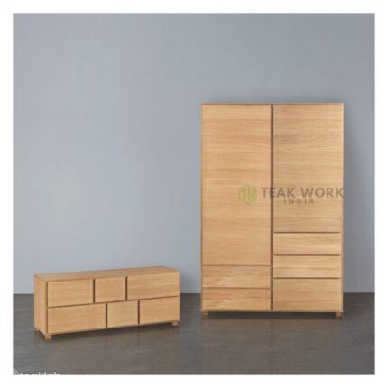Buy Teak Wood Wardrobe And 6 Drawer Chest Online | TeakLab 1