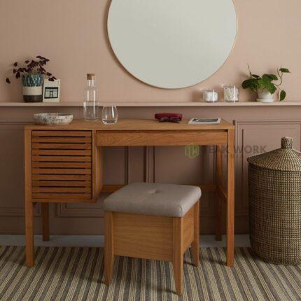 Buy Teak And Grey Upholstered Small Storage Stool Online | TeakLab 1