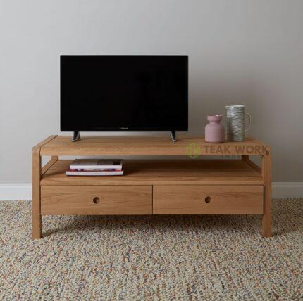 Buy Teak TV Stand With Two Storage Drawers Online | TeakLab