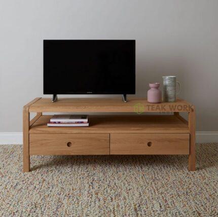 Buy Teak TV Stand With Two Storage Drawers Online | TeakLab 1